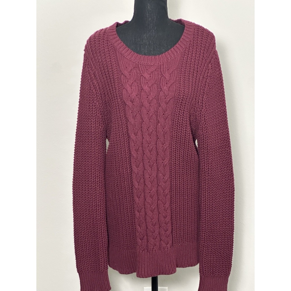 Nautica Women's Chucky Cable Sweater‎ Burgundy Maroon Size XL